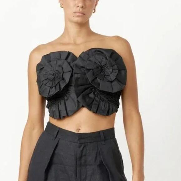 Mara Hoffman Muriel Rose Accent 3D Bustier Top Strapless Black 3X - Picture 1 of 7